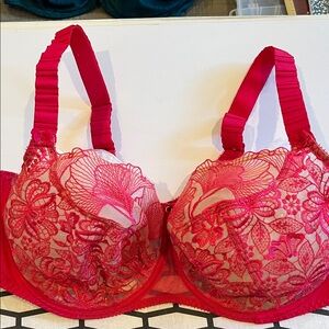 Elegant Lace Underwire Bra - Dark Pink